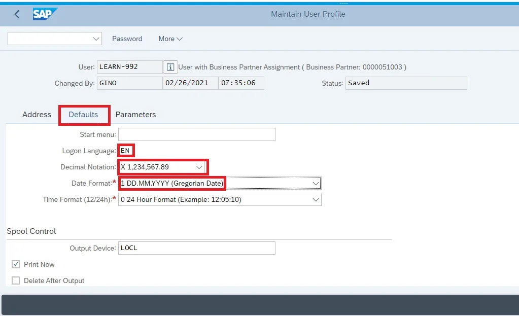 SAP User Settings and Preferences
