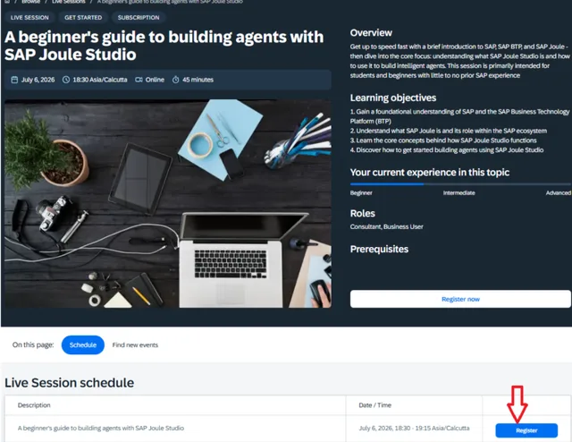 SAP Joule Studio session enrollment