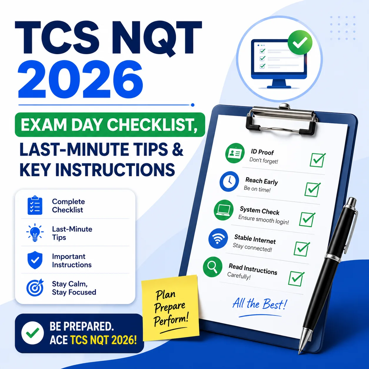 TCS NQT 2026: Exam Day Checklist, Last-Minute Tips & Key Instructions